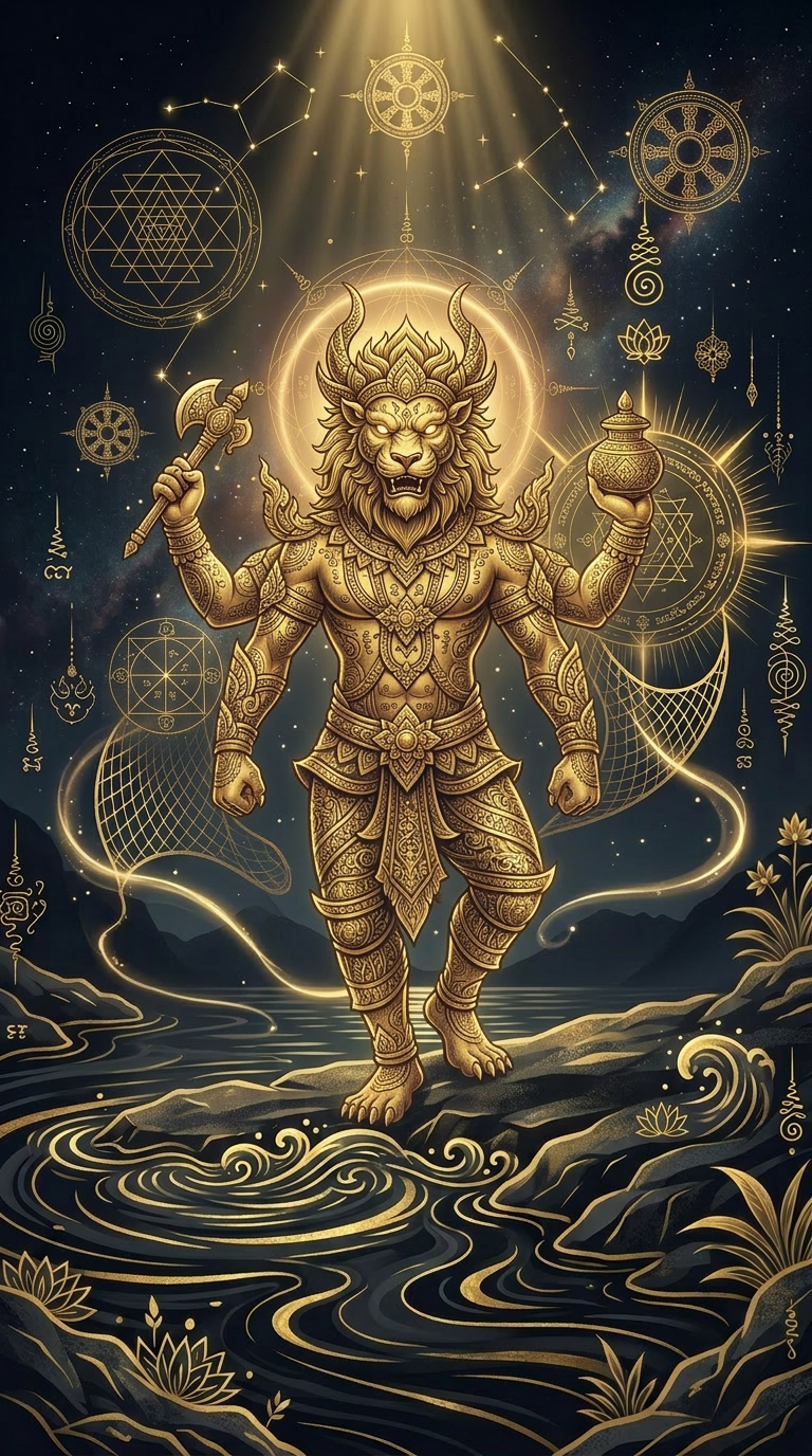 The Majestic Singha: Golden Lion King of Sovereign Might